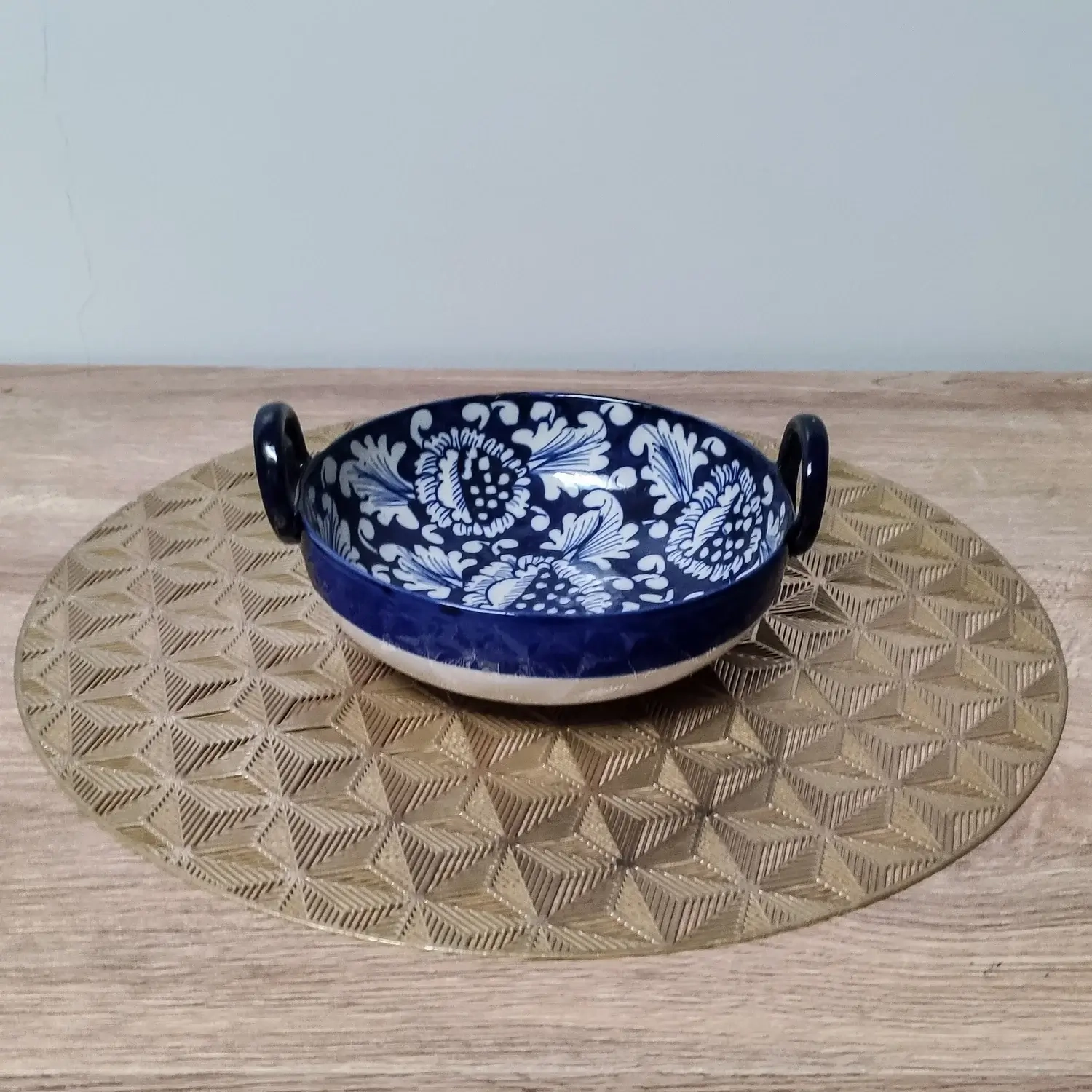 Hand-Painted Ceramic Karhai– Gul Bahar Blue & White - Image 2